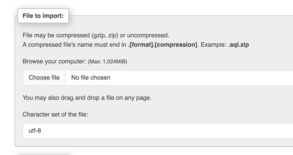 phpMyAdmin upload limit successfully increased from 100 MiB to 1,024 MiB.